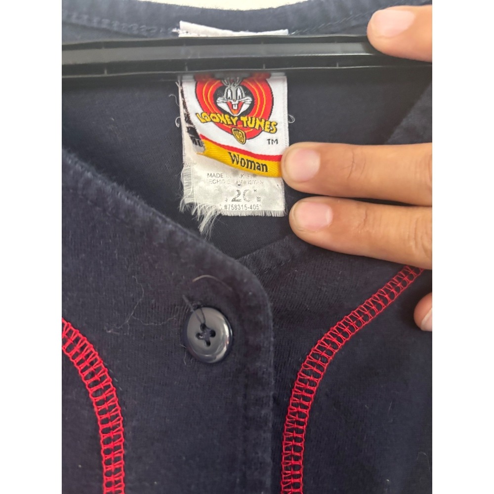 Looney Tunes Tweety‎ Bird Baseball Jersey Navy Blue Red Contrast Stitching 2X - Picture 2 of 8